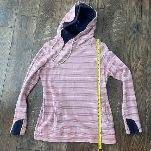 Ampersand Ave Pink Striped Navy Lining Double Hooded Sweatshirt Women's Sz LG - Picture 2 of 6